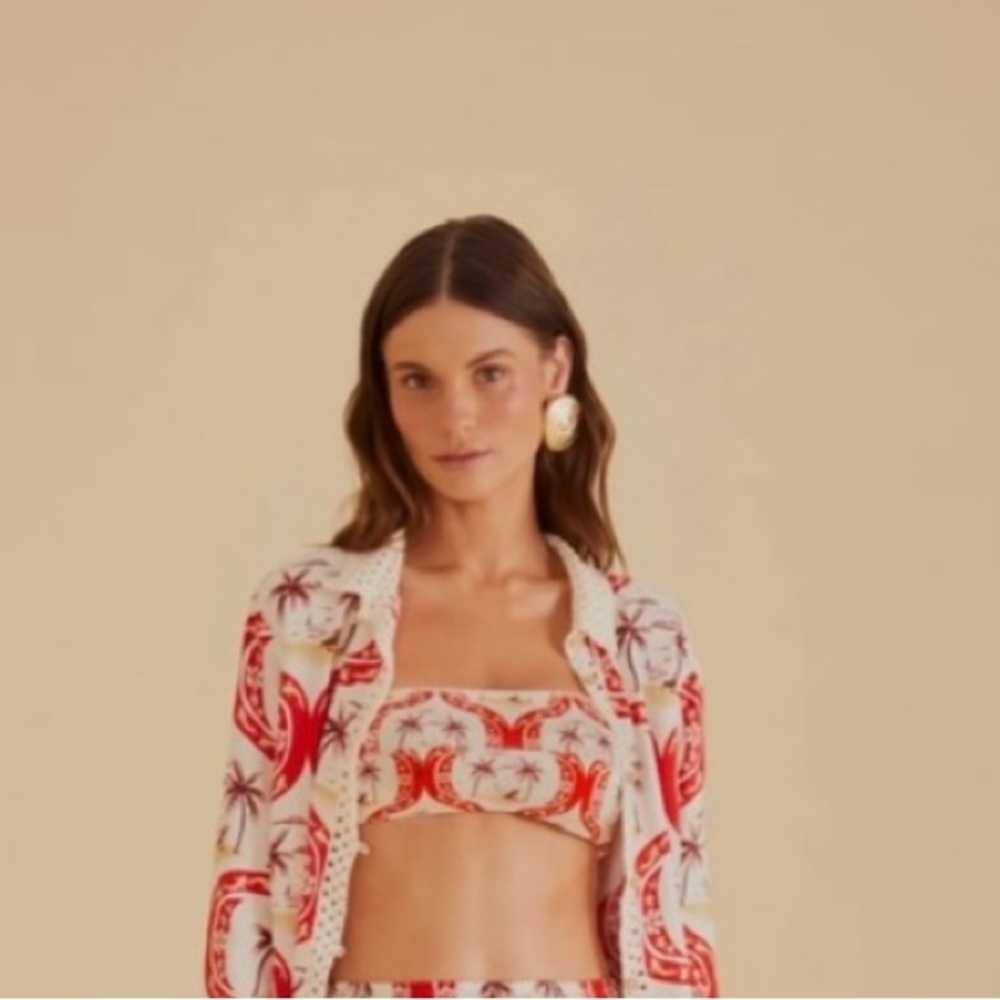 Farm Rio Chemise Coverup & Bandeau Top High Waist Bottom Size XL 3 Piece Set - Picture 13 of 16